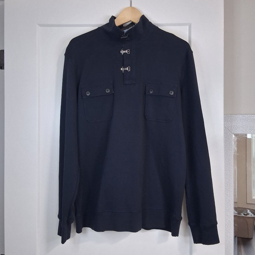 Mark Law Men's Large Navy Toggle Neck Sweater NWT Knit Pullover Mock Neck